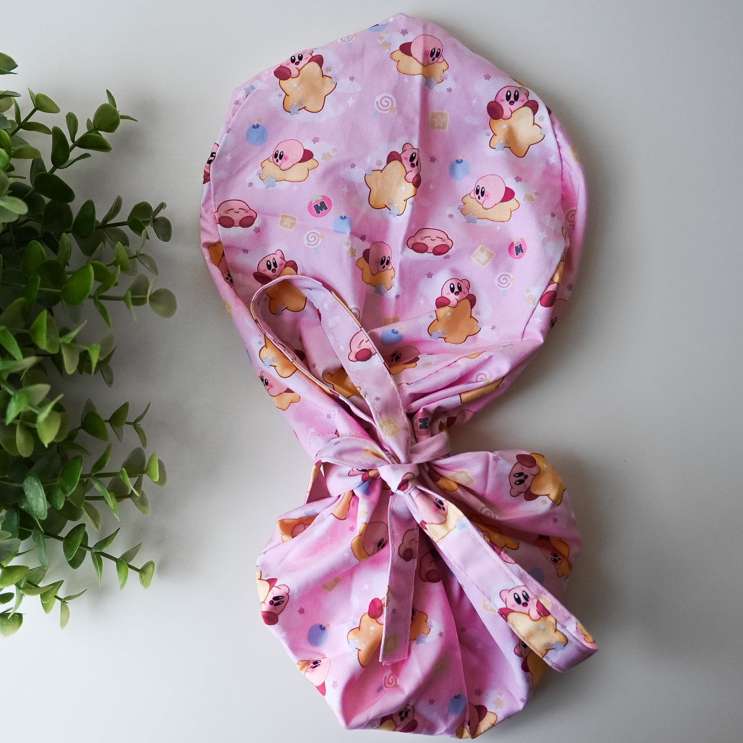 KIRBY - PINK KIRBY WITH STARS THEMED SATIN LINED PONYTAIL SCRUB CAP