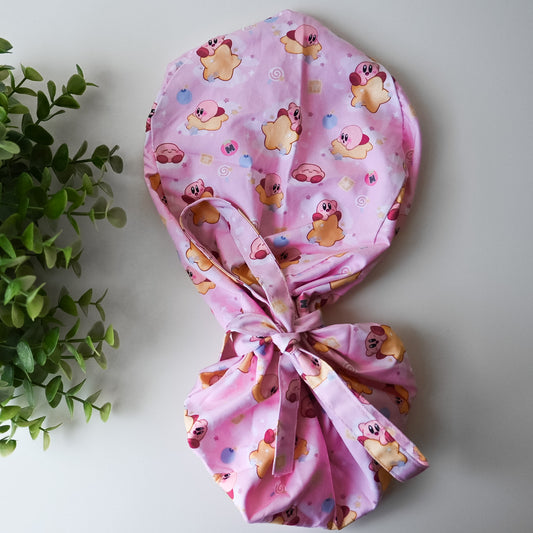 KIRBY - PINK KIRBY WITH STARS THEMED SATIN LINED PONYTAIL SCRUB CAP