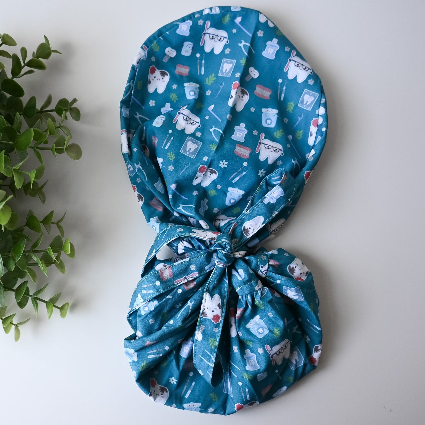 DENTAL THEMED SATIN LINED PONYTAIL SCRUB CAP