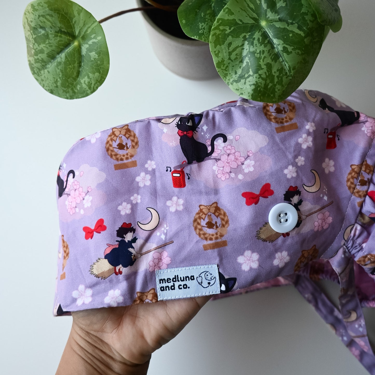 KIKI'S DELIVERY SERVICE - CHERRY BLOSSOM THEMED SATIN LINED PONYTAIL SCRUB CAP