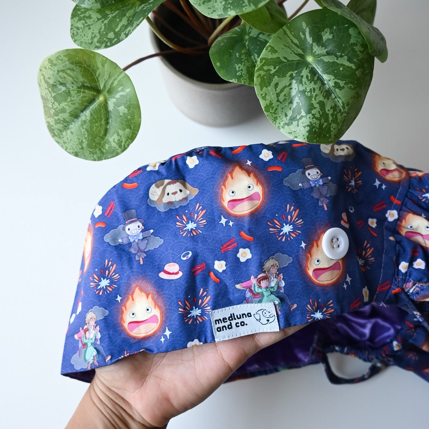 HOWL'S MOVING CASTLE - CALCIFER THEMED SATIN LINED PONYTAIL SCRUB CAP