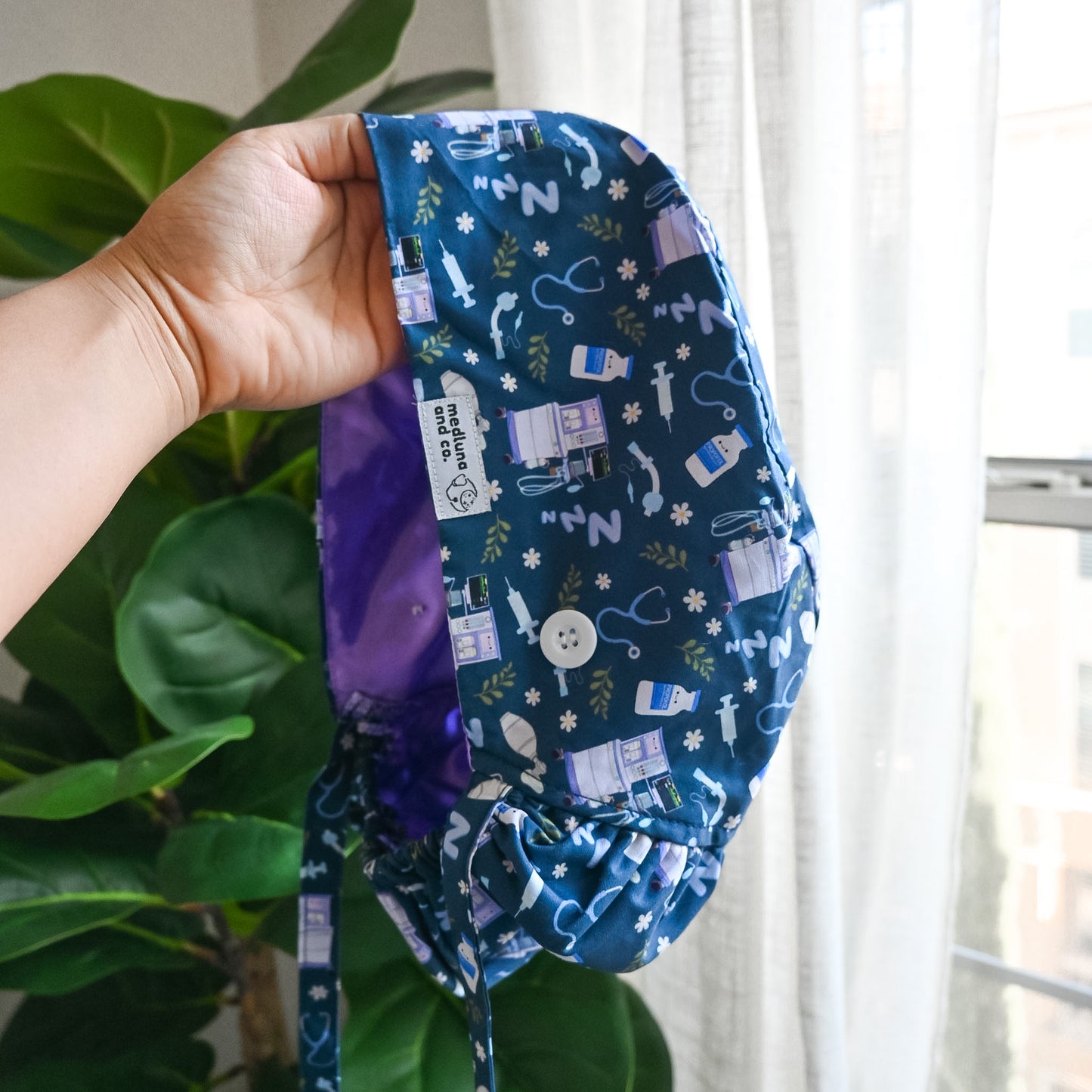 ANESTHESIOLOGY THEMED SATIN LINED PONYTAIL SCRUB CAP