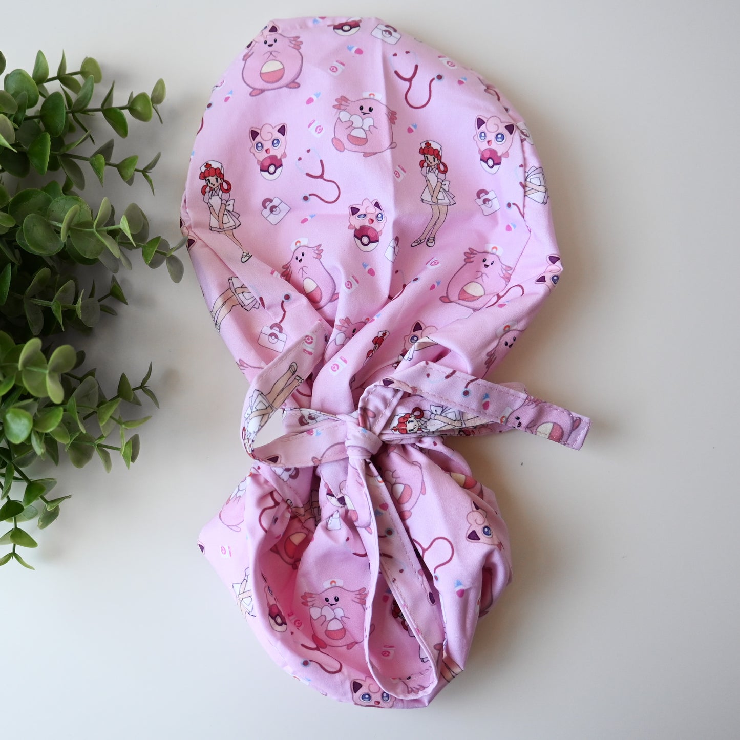 POKEMON - CHANSEY AND NURSE JOY THEMED SATIN LINED PONYTAIL SCRUB CAP