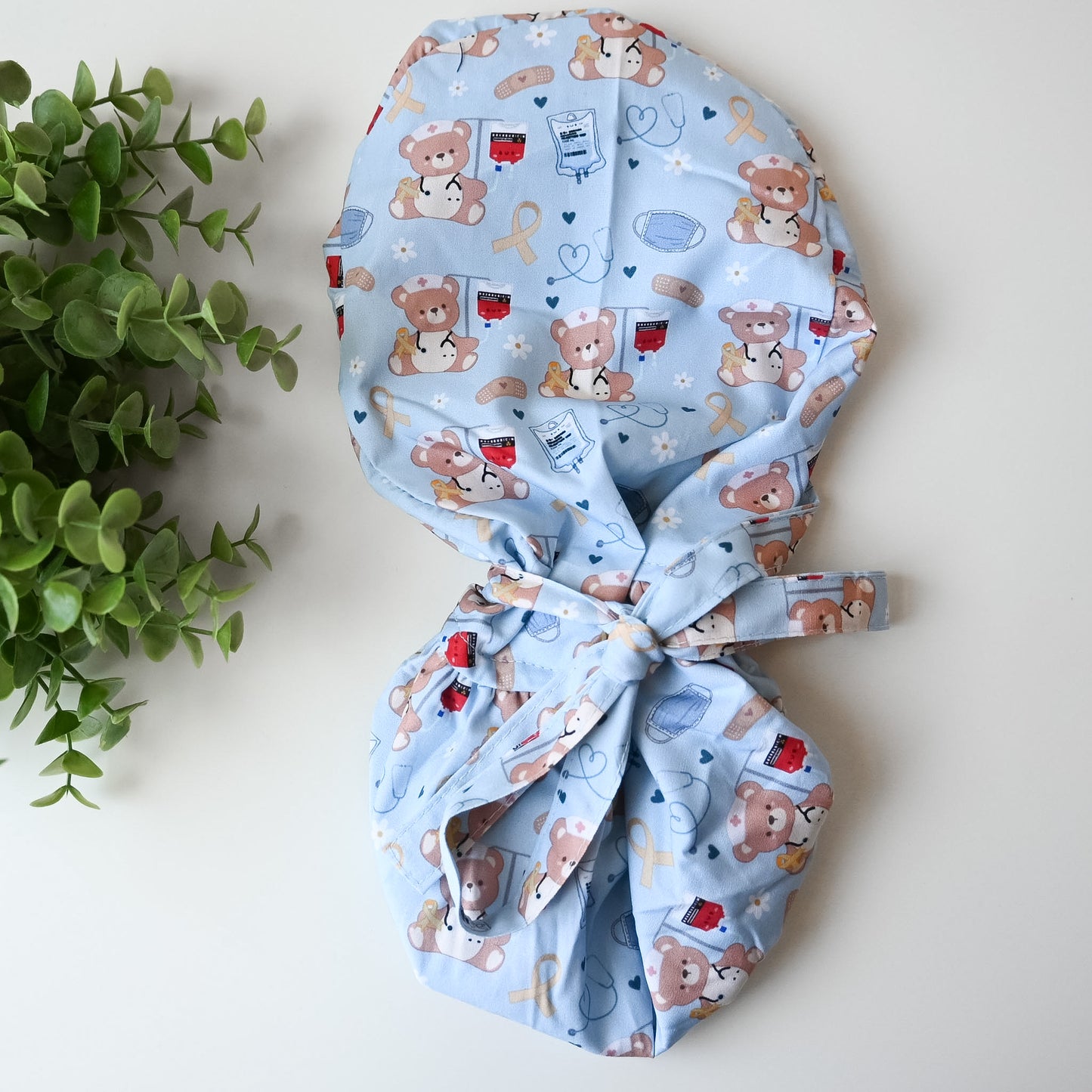 PEDIATRIC ONCOLOGY SATIN LINED PONYTAIL SCRUB CAP