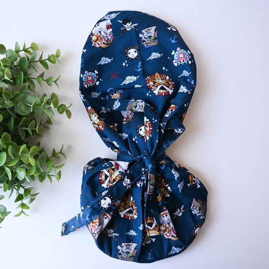 ONE PIECE - THOUSAND SUNNY AND GOING MERRY THEMED SATIN LINED PONYTAIL SCRUB CAP