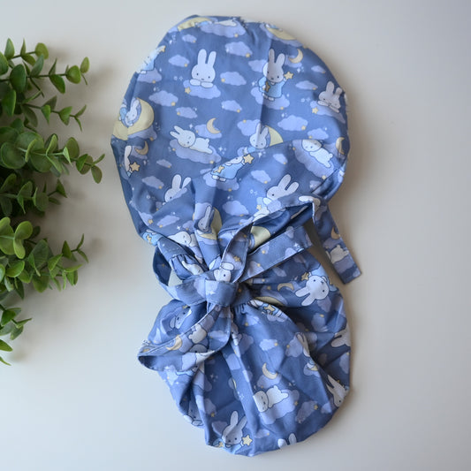 MIFFY SLEEPING WITH MOON AND STARS SATIN LINED PONYTAIL SCRUB CAP