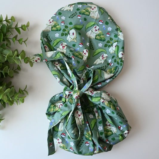 POKEMON - CHIKORITA THEMED SATIN LINED PONYTAIL SCRUB CAP