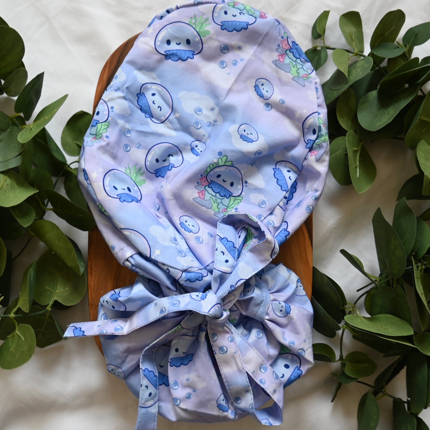 JELLYFISH THEMED SATIN LINED PONYTAIL SCRUB CAP