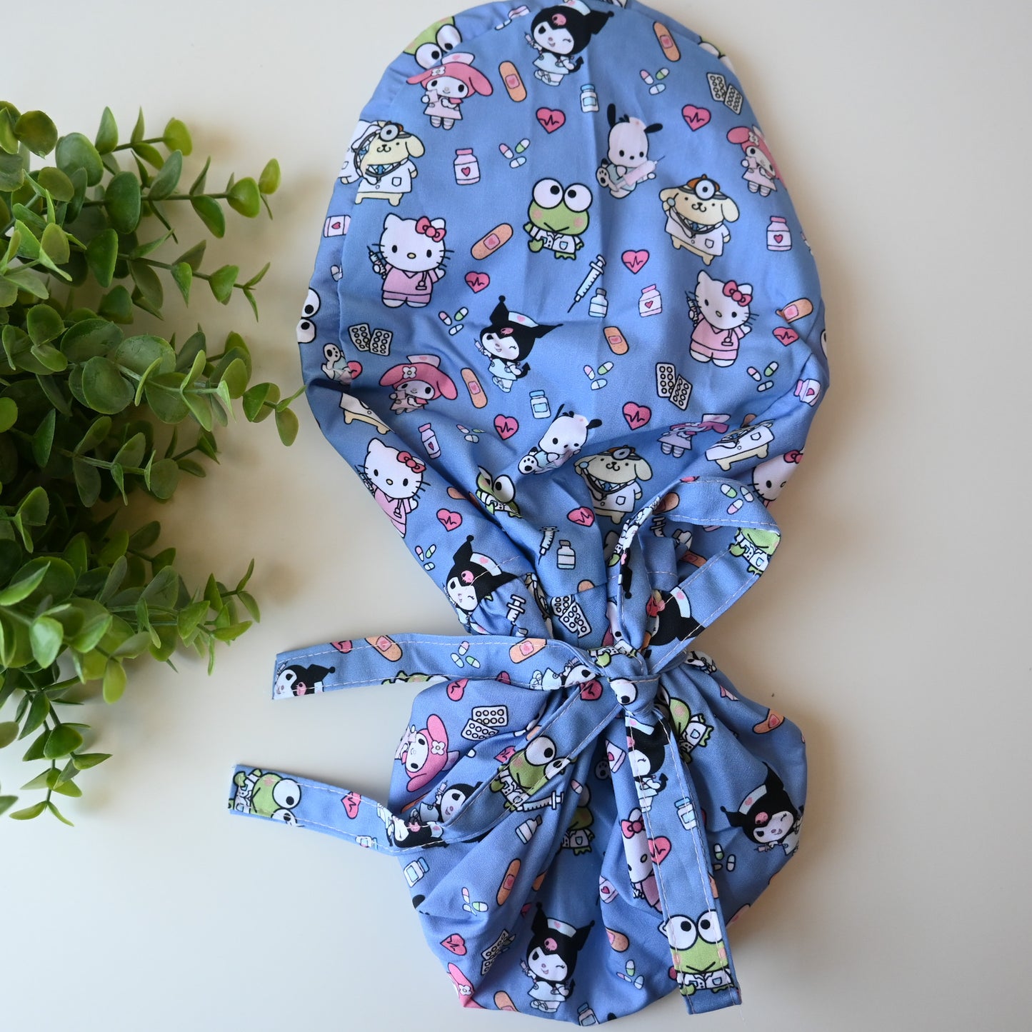 SANRIO CHARACTERS MEDICAL THEMED SATIN LINED PONYTAIL SCRUB CAP