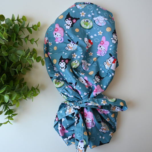 SANRIO CHARACTERS BEACH THEMED SATIN LINED PONYTAIL SCRUB CAP