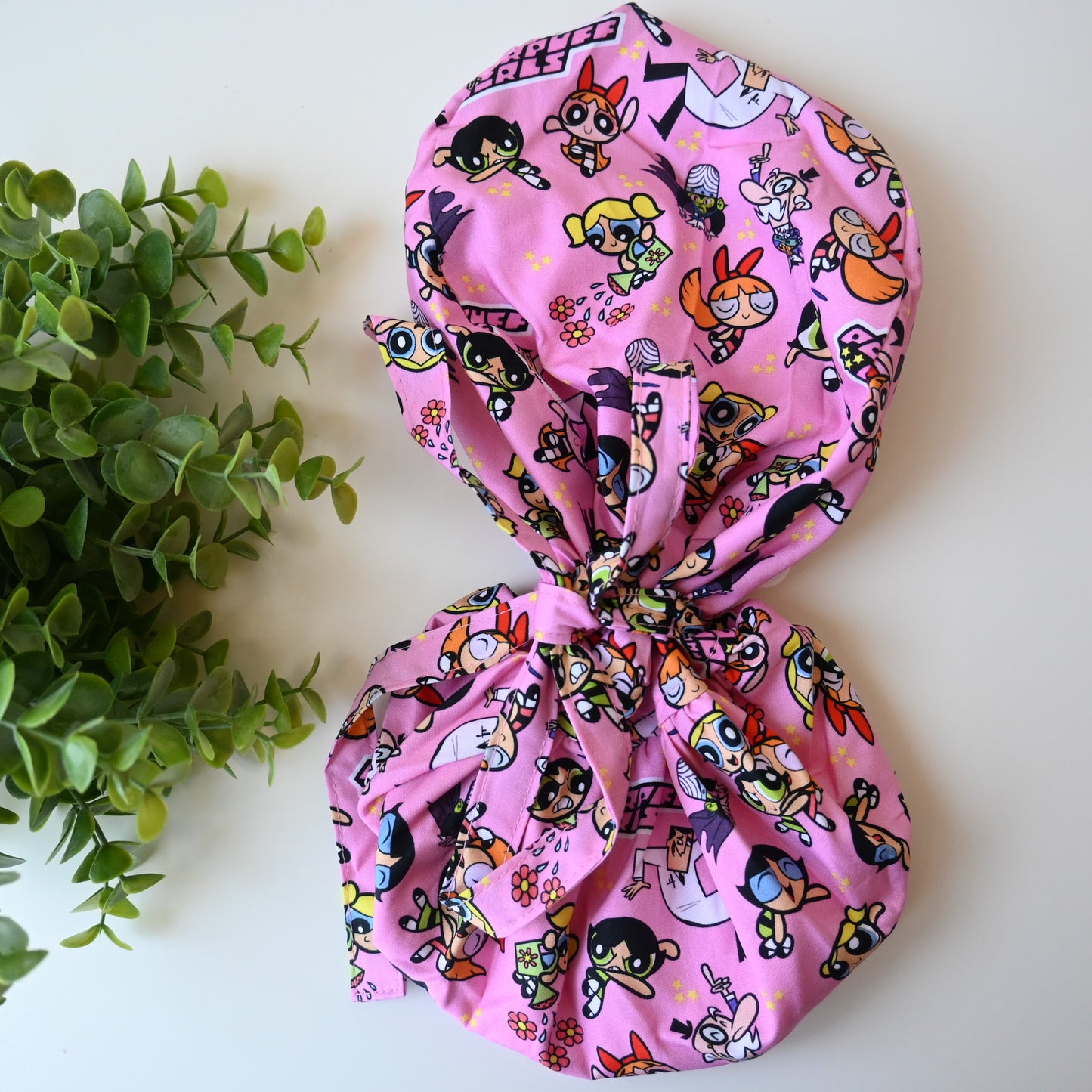 POWERPUFF GIRLS THEMED SATIN LINED PONYTAIL SCRUB CAP