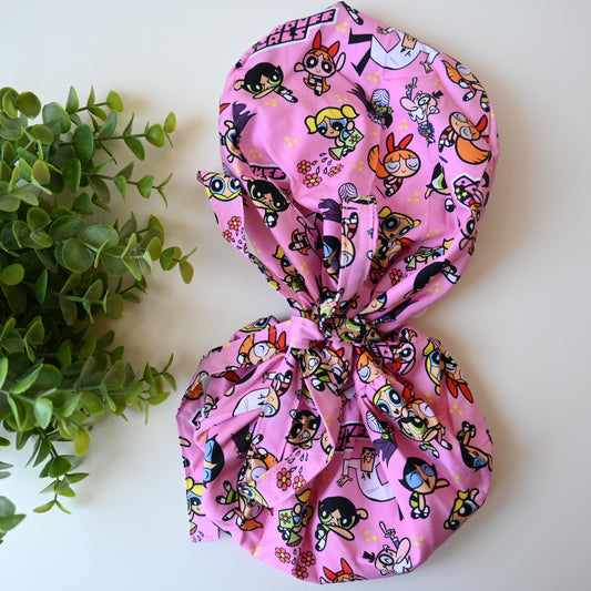 POWERPUFF GIRLS THEMED SATIN LINED PONYTAIL SCRUB CAP