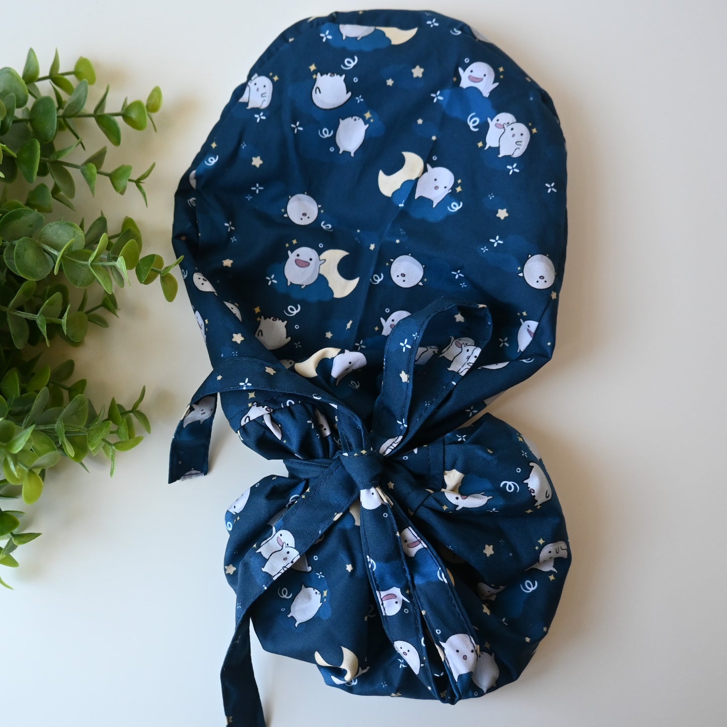 THE BOY AND THE HERON - WARAWARA THEMED SATIN LINED PONYTAIL SCRUB CAP