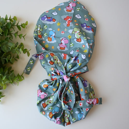 SUPER MARIO BROS. - YOSHI THEMED SATIN LINED PONYTAIL SCRUB CAP