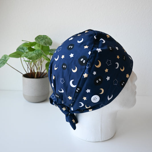 STUDIO GHIBLI - DARK SOOT SPRITES WITH MOON AND STARS SATIN LINED REGULAR SCRUB CAP