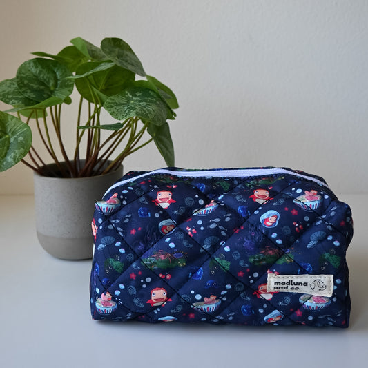 PONYO - DARK BLUE WITH SEA CREATURES THEMED MAKEUP BAG