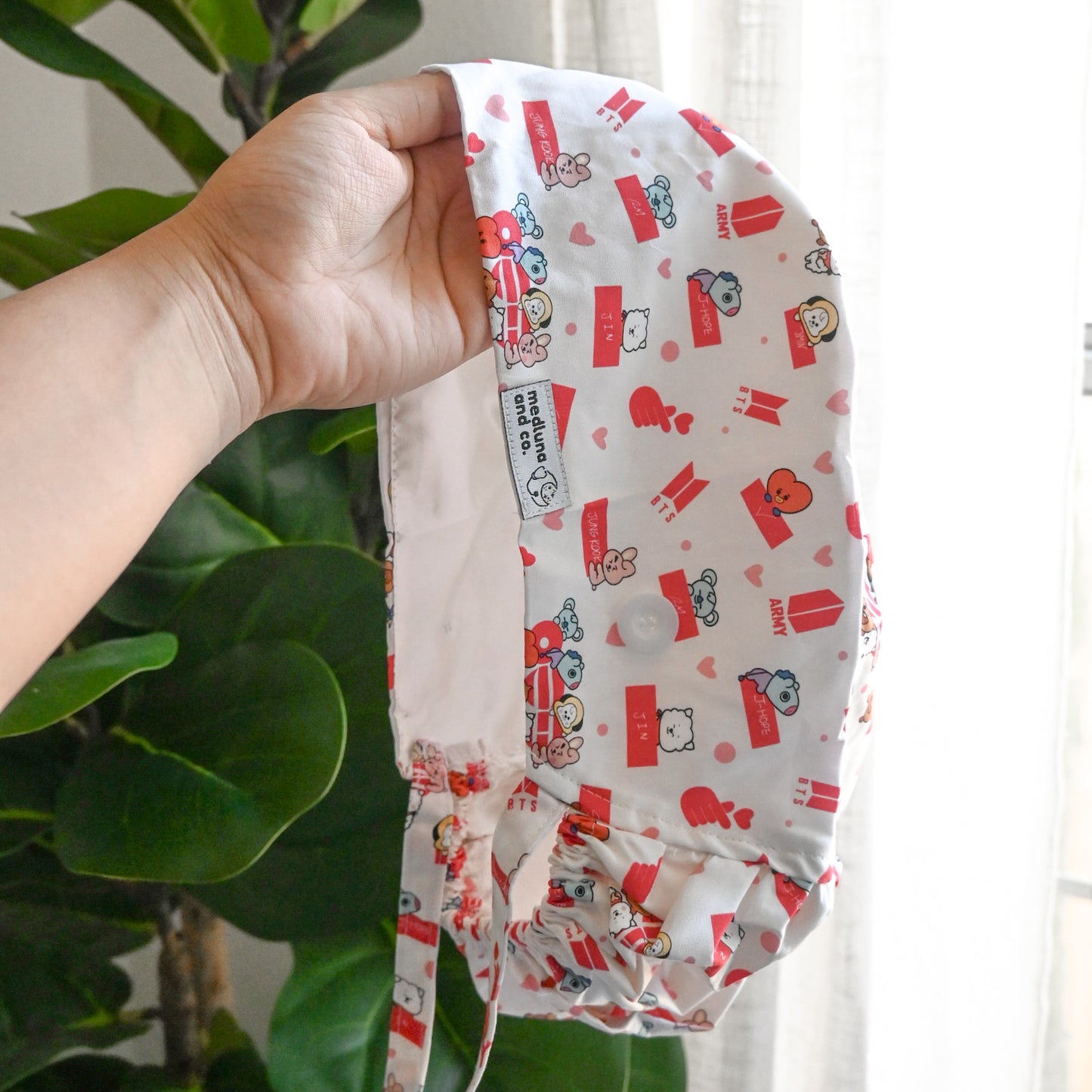 BTS THEMED SATIN LINED PONYTAIL SCRUB CAP
