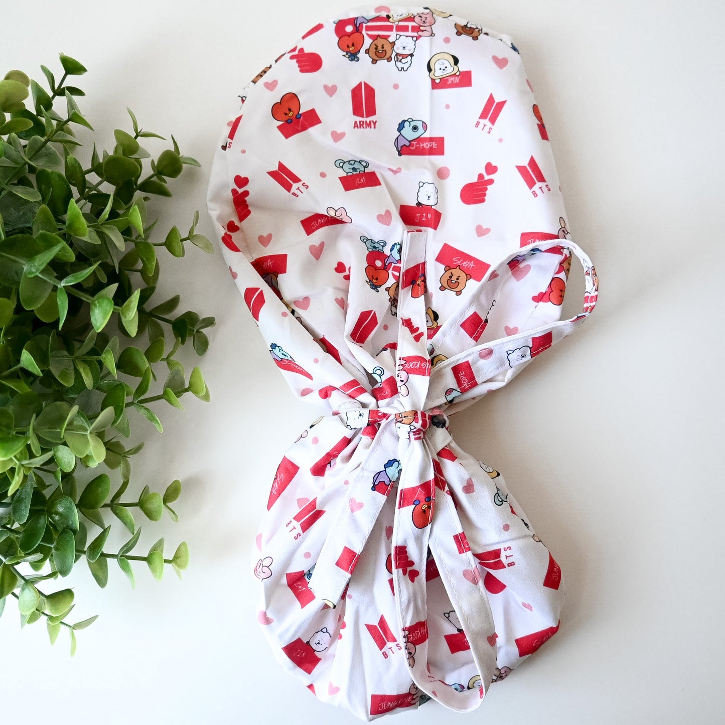 BTS THEMED SATIN LINED PONYTAIL SCRUB CAP