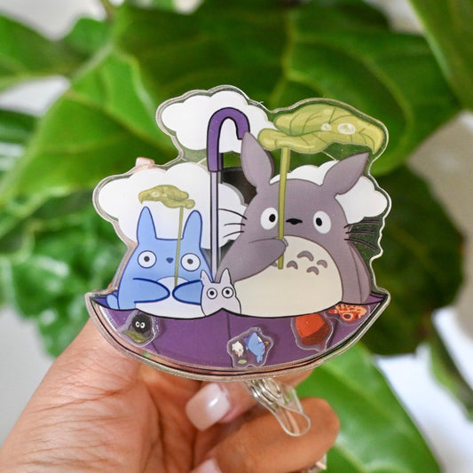 MY NEIGHBOR TOTORO UMBRELLA THEMED ACRYLIC SHAKER BADGE REEL