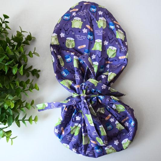 SANA SANA COLITA DE RANA PURPLE THEMED SATIN LINED PONYTAIL SCRUB CAP