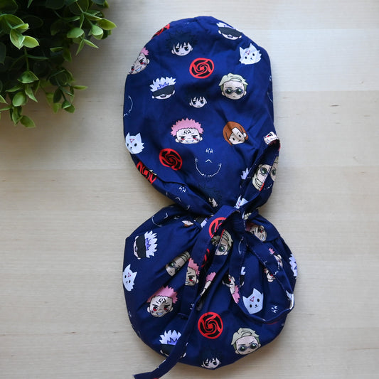 JUJUTSU KAISEN - ALL CHARACTERS AND SYMBOLS SATIN LINED PONYTAIL SCRUB CAP