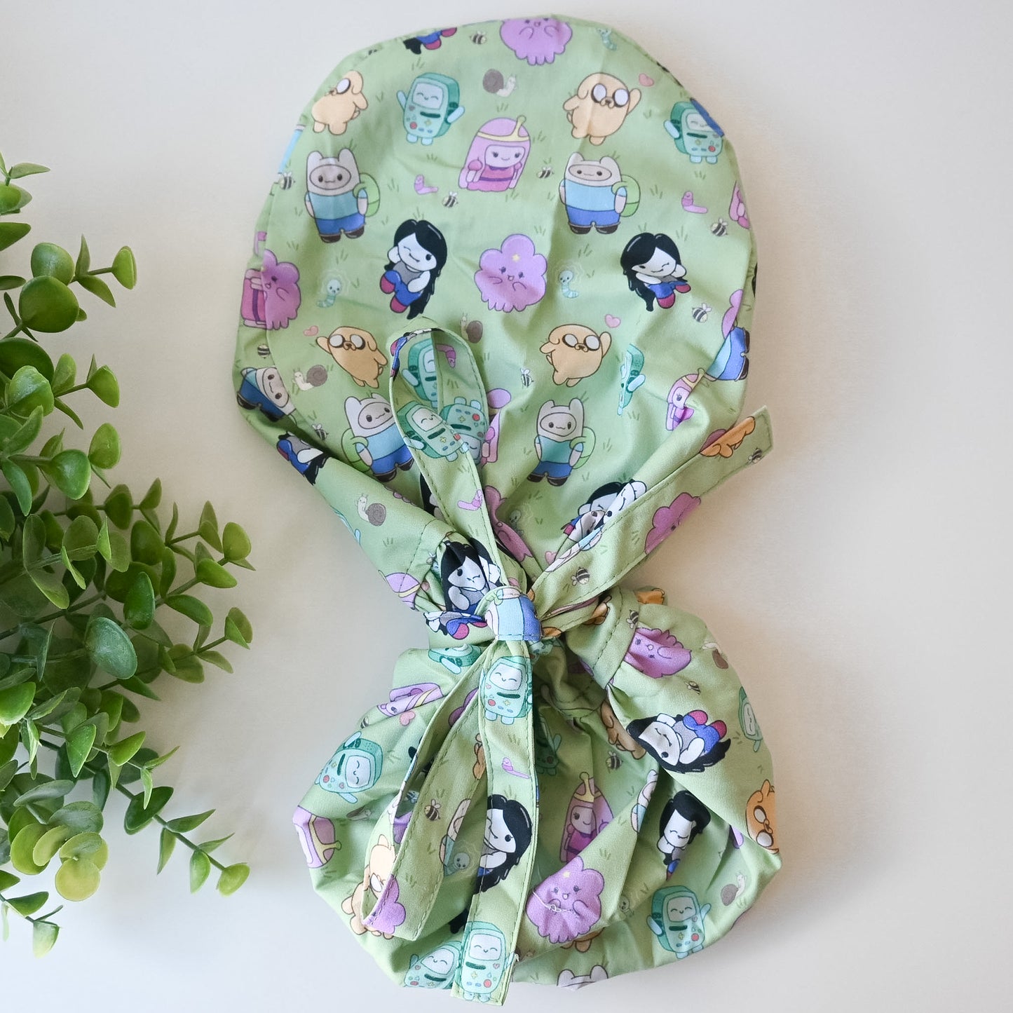 ADVENTURE TIME THEMED SATIN LINED PONYTAIL SCRUB CAP