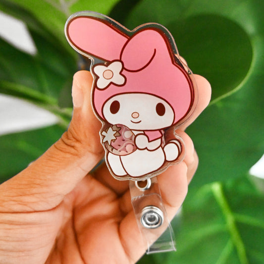 MY MELODY ACRYLIC SHAKER BADGE REEL