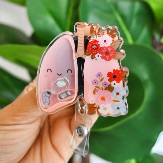 LUNGS ANATOMICAL FLORAL ACRYLIC SHAKER BADGE REEL