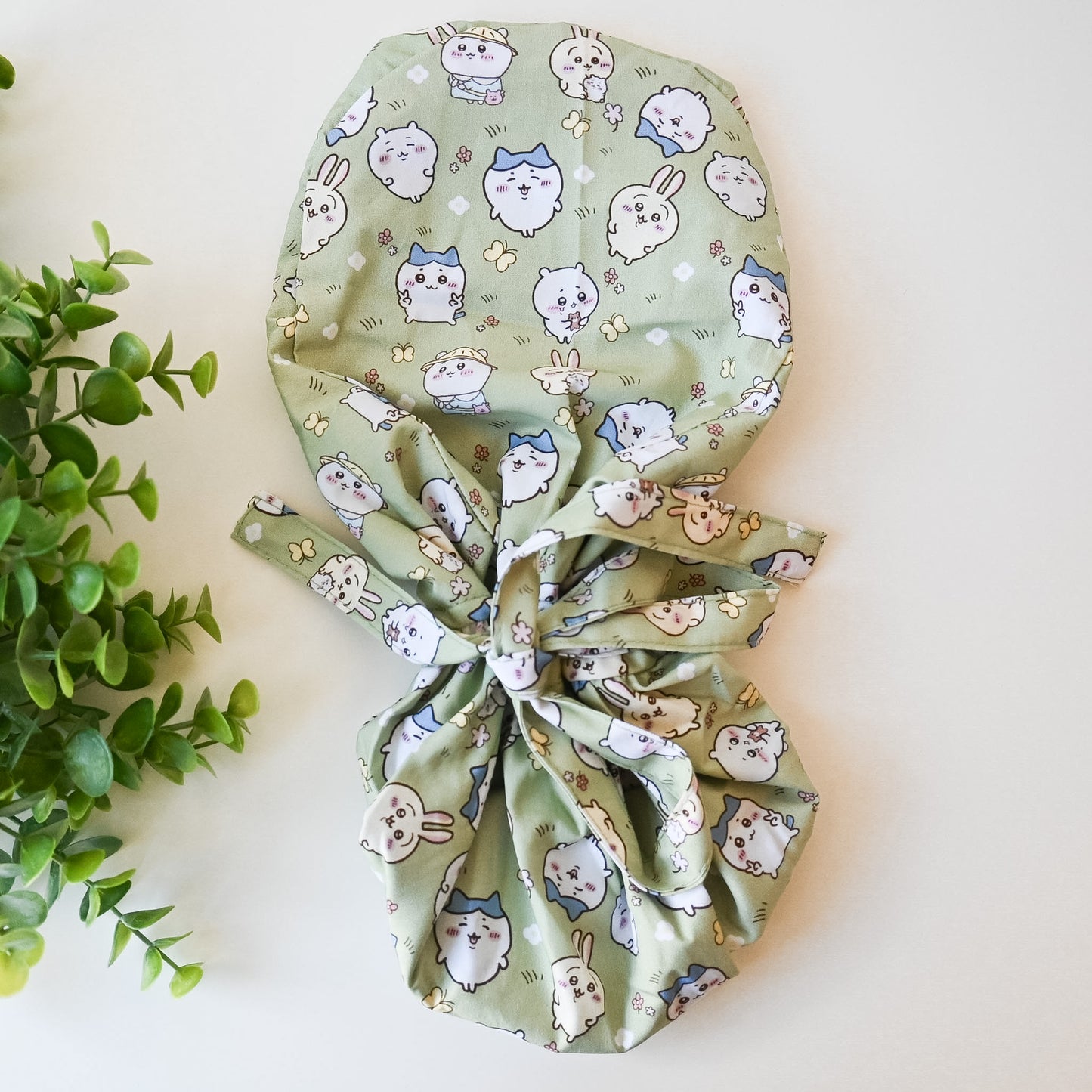 CHIIKAWA THEMED SATIN LINED PONYTAIL SCRUB CAP