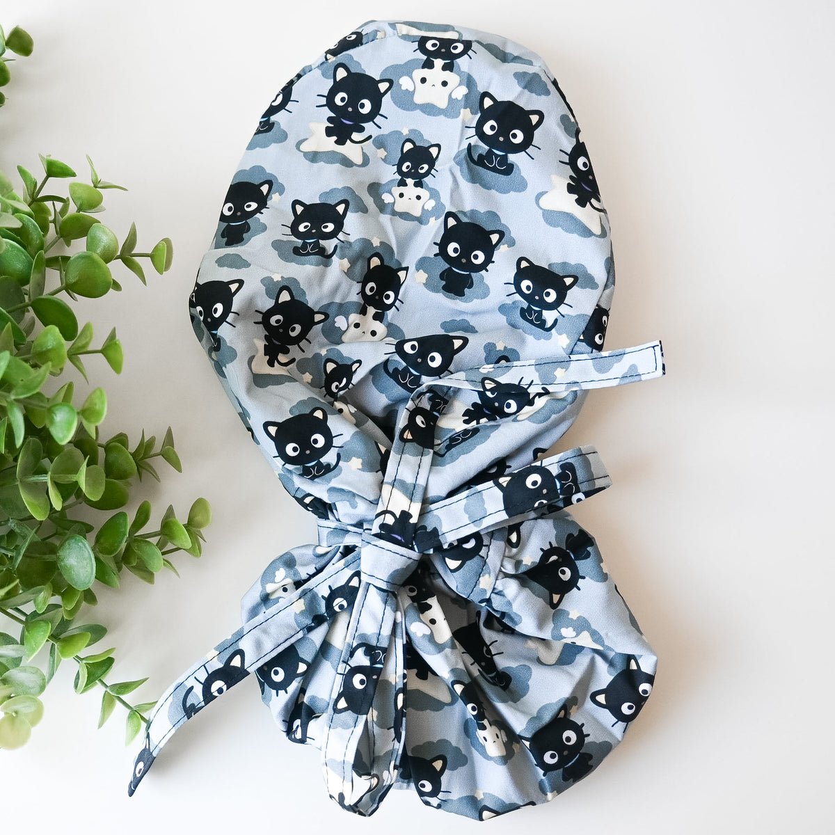 CHOCOCAT THEMED SATIN LINED PONYTAIL SCRUB CAP