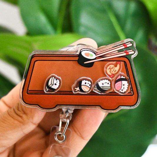 SUSHI THEMED ACRYLIC SHAKER BADGE REEL