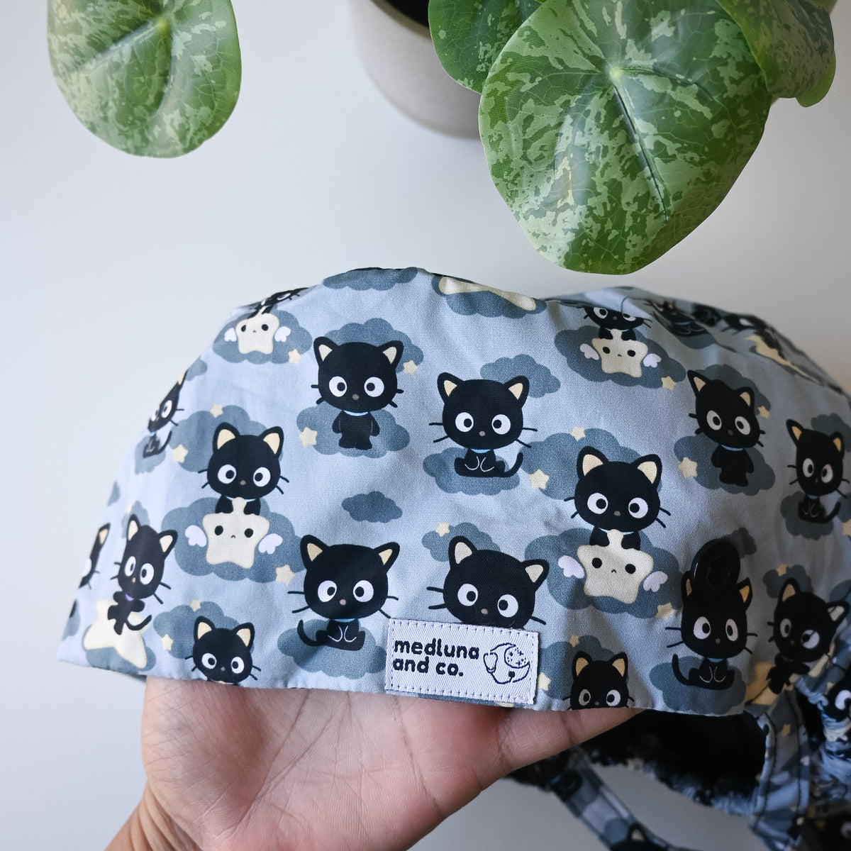 CHOCOCAT THEMED SATIN LINED PONYTAIL SCRUB CAP
