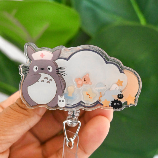 LABOR AND DELIVERY STUDIO GHIBLI THEMED ACRYLIC SHAKER BADGE REEL