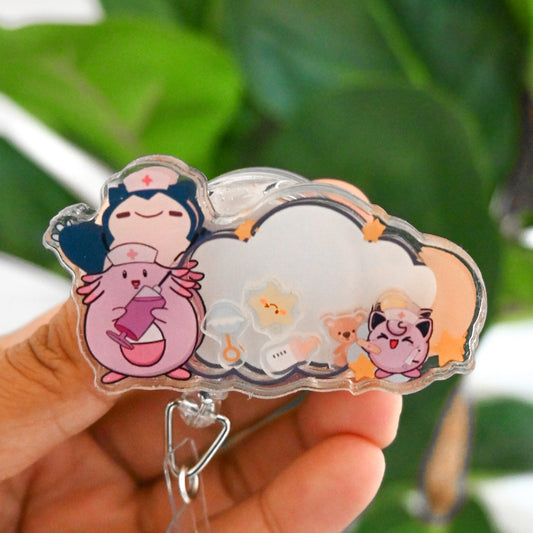 LABOR AND DELIVERY POKEMON THEMED ACRYLIC SHAKER BADGE REEL