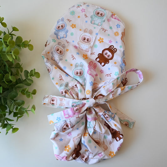 LABUBU THEMED SATIN LINED PONYTAIL SCRUB CAP