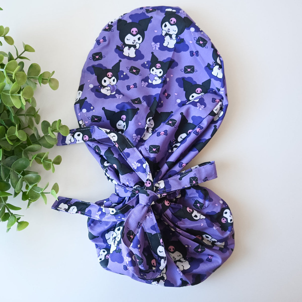 KUROMI THEMED SATIN LINED PONYTAIL SCRUB CAP