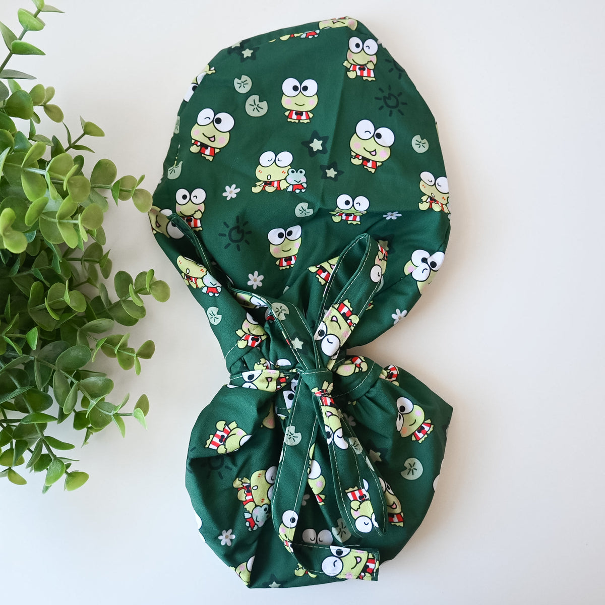 KEROPPI THEMED SATIN LINED PONYTAIL SCRUB CAP