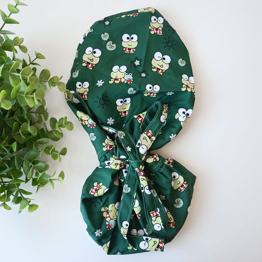 KEROPPI THEMED SATIN LINED PONYTAIL SCRUB CAP