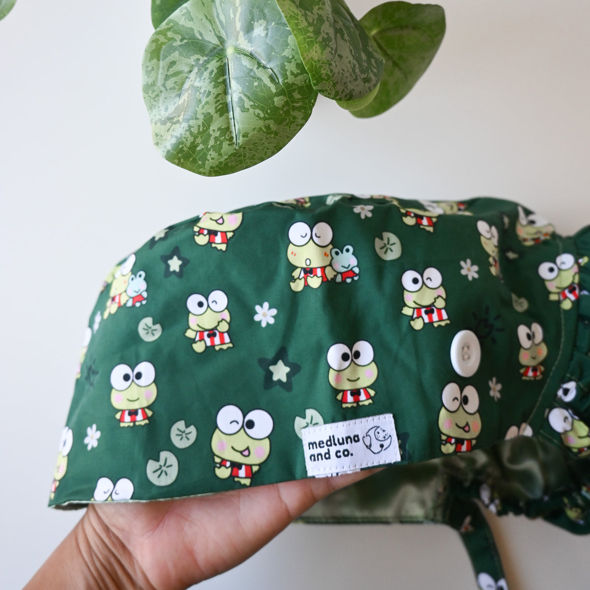 KEROPPI THEMED SATIN LINED PONYTAIL SCRUB CAP