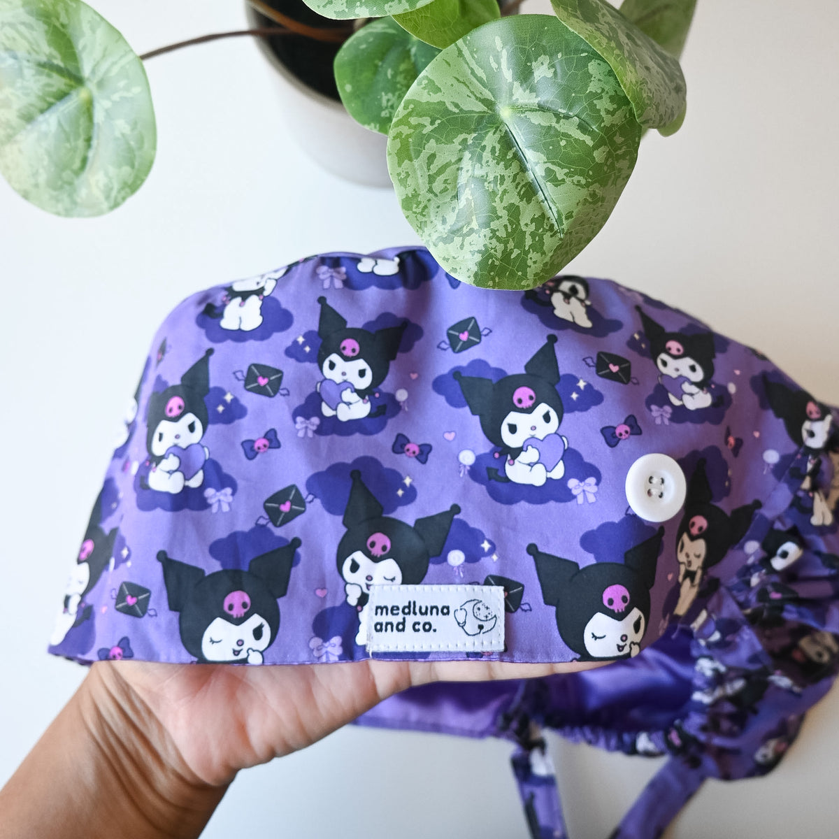 KUROMI THEMED SATIN LINED PONYTAIL SCRUB CAP
