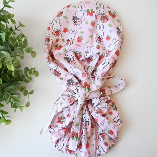 MIFFY STRAWBERRY THEMED SATIN LINED PONYTAIL SCRUB CAP