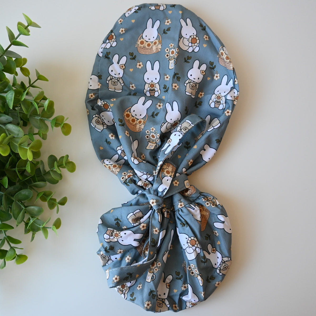 MIFFY SUNFLOWER THEMED SATIN LINED PONYTAIL SCRUB CAP