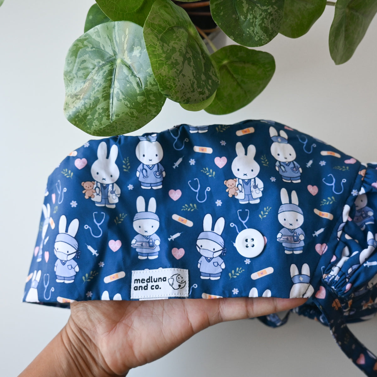 MIFFY MEDICAL THEMED SATIN LINED PONYTAIL SCRUB CAP
