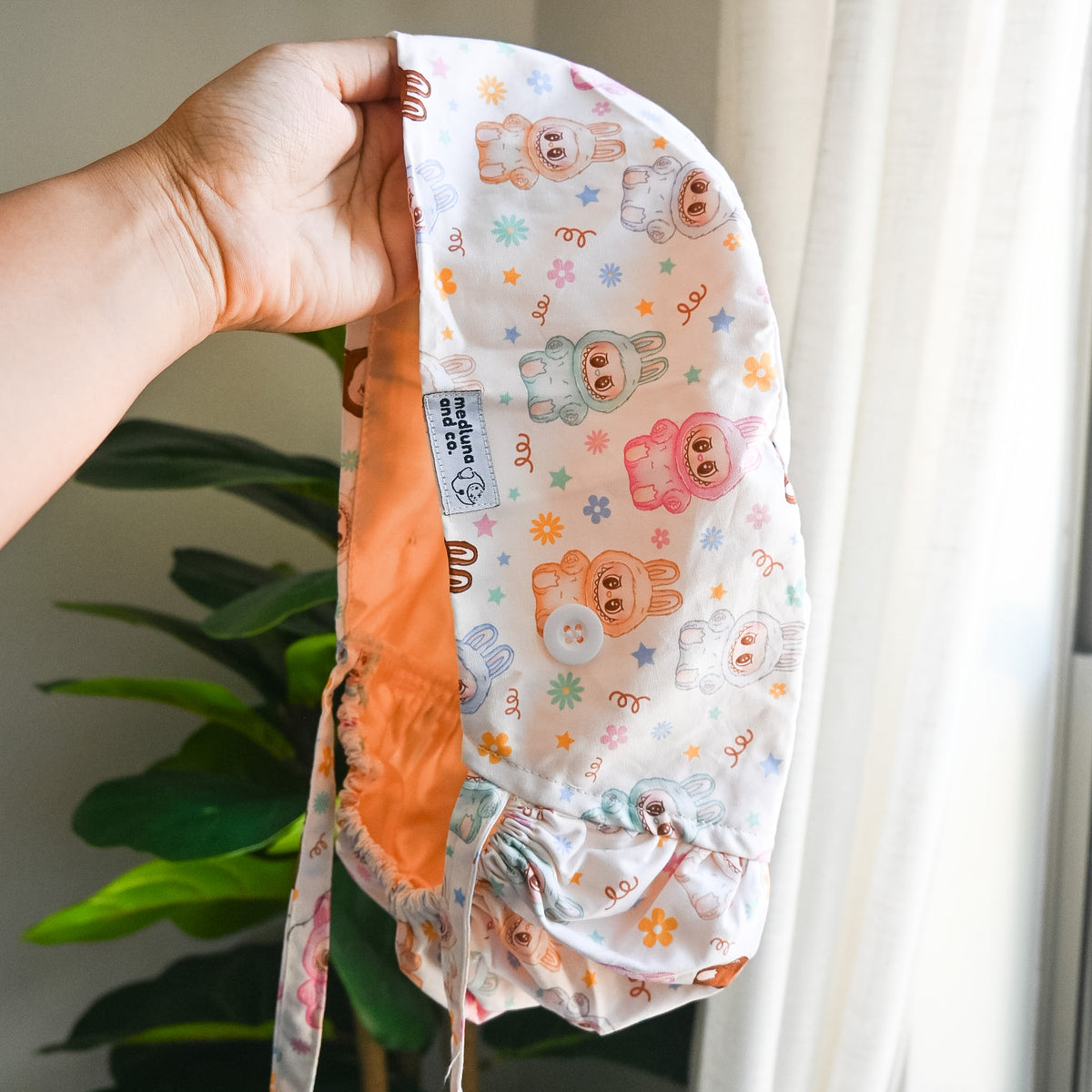 LABUBU THEMED SATIN LINED PONYTAIL SCRUB CAP