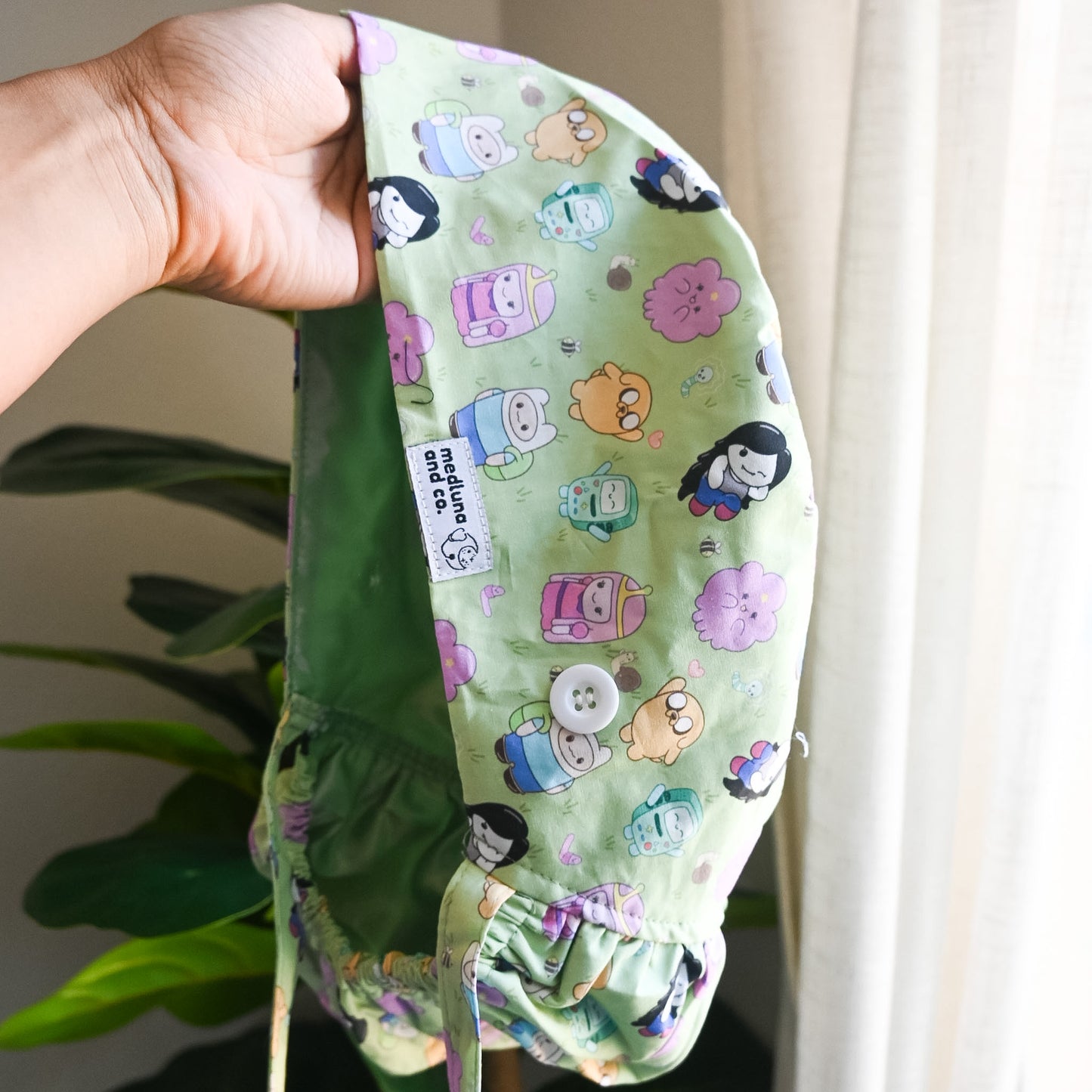 ADVENTURE TIME THEMED SATIN LINED PONYTAIL SCRUB CAP