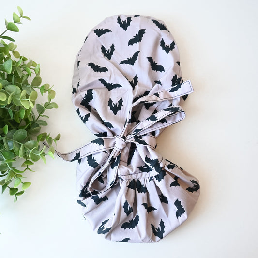 NEUTRAL BATS THEMED SATIN LINED PONYTAIL SCRUB CAP
