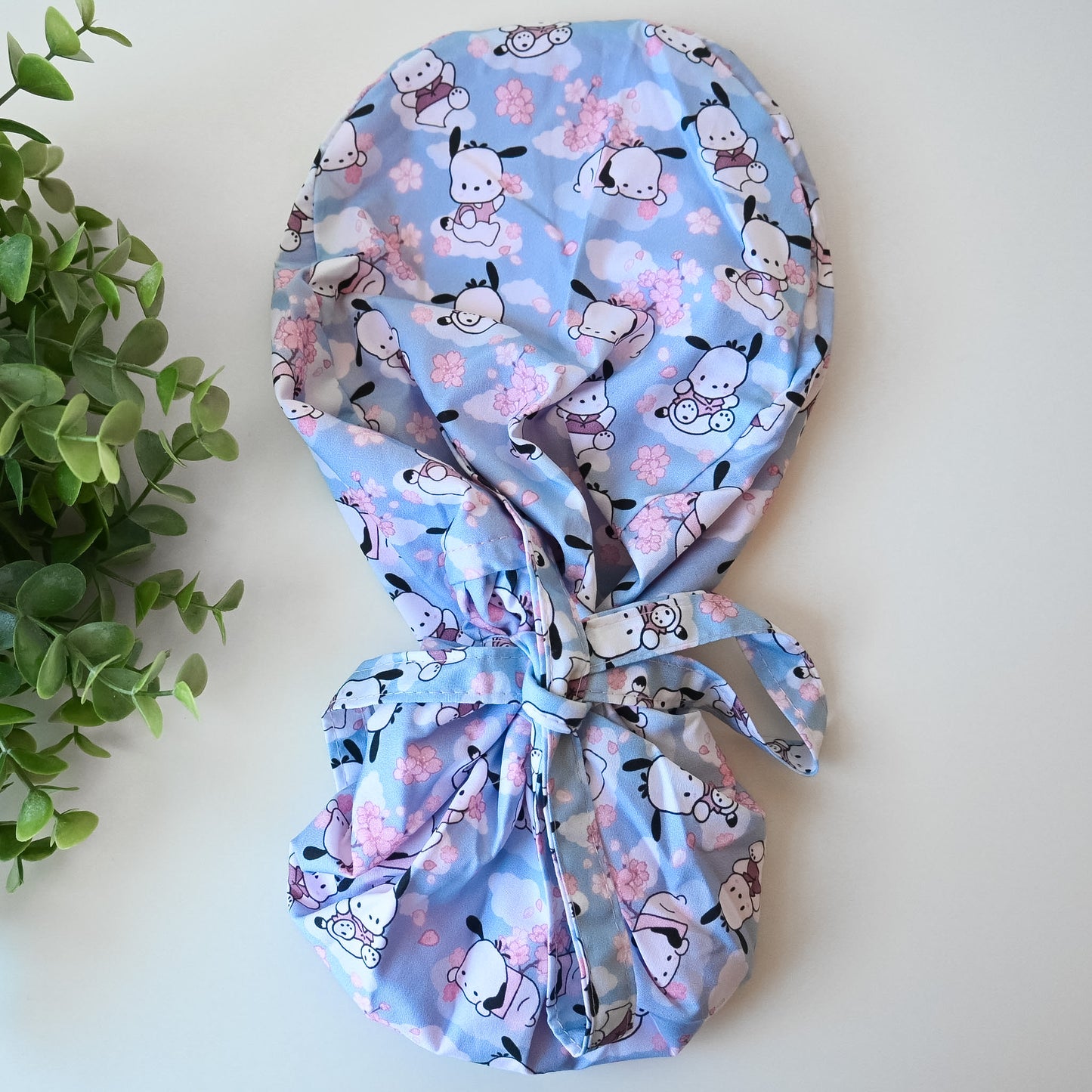 POCHACCO CHERRY BLOSSOM THEMED SATIN LINED PONYTAIL SCRUB CAP