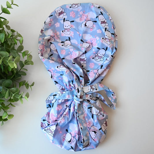 POCHACCO CHERRY BLOSSOM THEMED SATIN LINED PONYTAIL SCRUB CAP