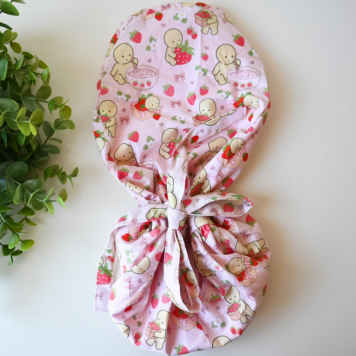 SMISKI STRAWBERRY THEMED SATIN LINED PONYTAIL SCRUB CAP