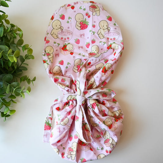 SMISKI STRAWBERRY THEMED SATIN LINED PONYTAIL SCRUB CAP